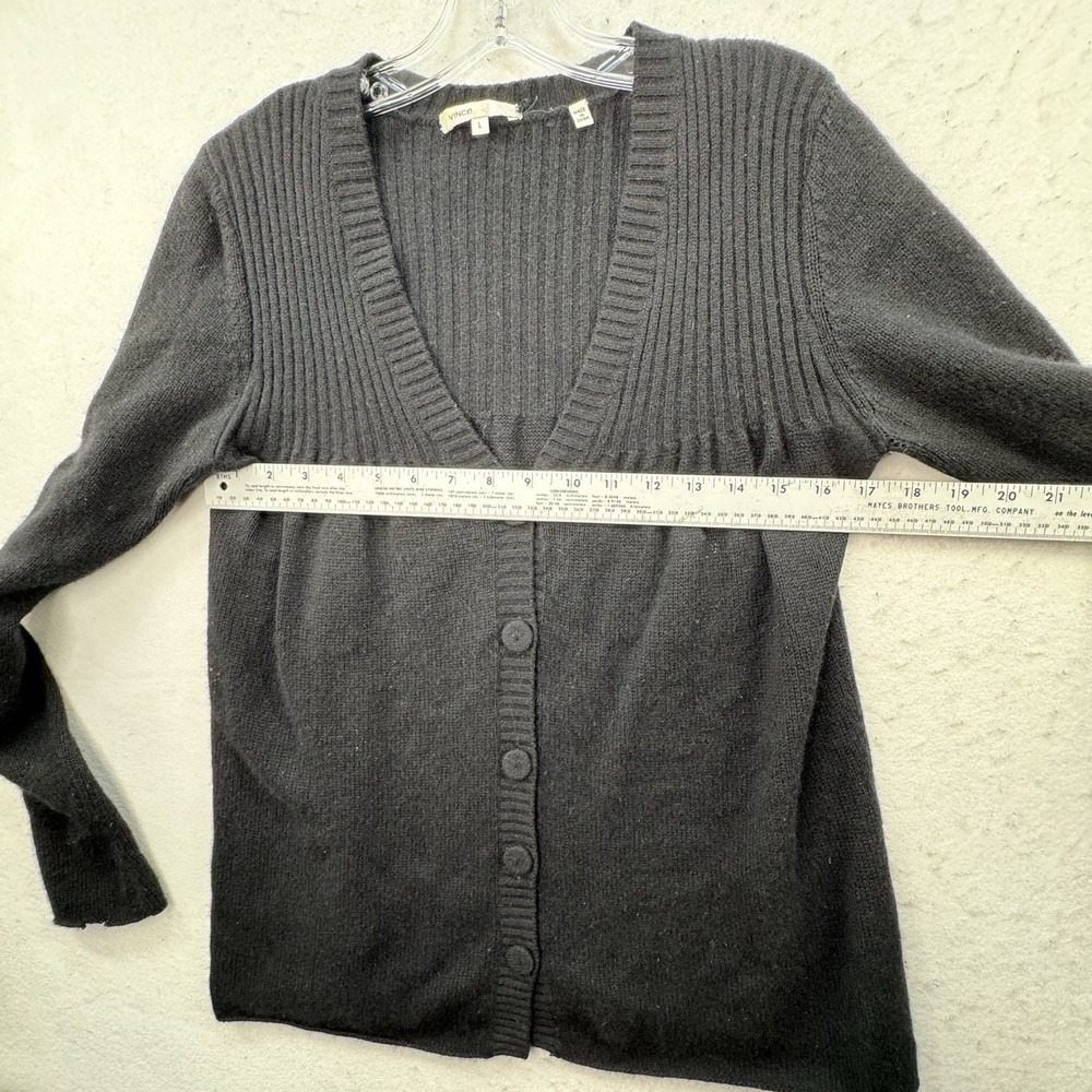 VINCE Button Up Cardigan Sweater Womens Large‎ Quiet Luxury Academia Luxe Black - Picture 4 of 11